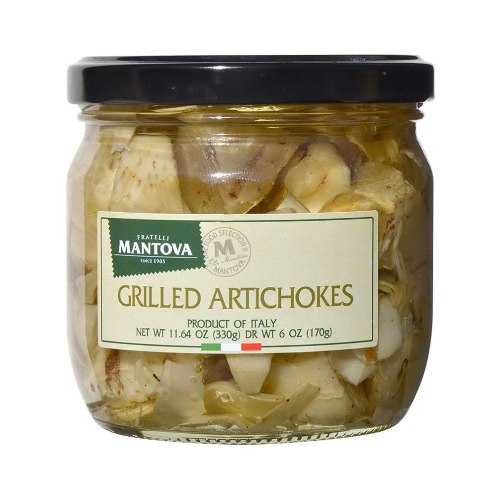 Mantova Grilled Artichokes, 11.64 oz. (Pack of 2), Product of Italy, All-Natural, Lightly Grilled Artichoke Hearts, Vegan-Friendly, Non-GMO, No Artificial Coloring, Flavoring, or Preservatives