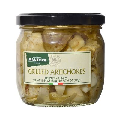 Mantova Grilled Artichokes, 11.64 oz. (Pack of 2), Product of Italy, All-Natural, Lightly Grilled Artichoke Hearts, Vegan-Friendly, Non-GMO, No Artificial Coloring, Flavoring, or Preservatives