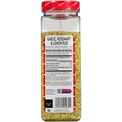 Lawry's Garlic, Rosemary &amp; Lemon Rub, 22 oz - One 22 Ounce Container of Garlic, Lemon and Rosemary Seasoning, Made for Chefs to Use on Chicken, Fish, Vegetables and More