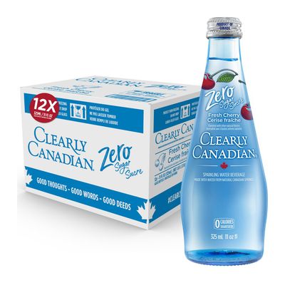 Clearly Canadian Zero Sugar Fresh Cherry Sparkling Water Beverage, Zero Sugar &amp; Zero Calories, 1 Case (12 Bottles x 325mL)