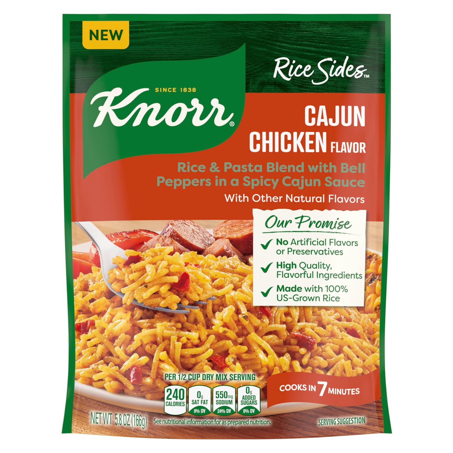 Knorr Rice Sides Cajun Chicken Flavor Rice 8 ct for a Delicious + Quick Side Dish, with 100% U.S. Grown Rice + No Artificial Flavors or Preservatives, 5.8 oz