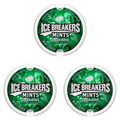 Ice Breakers Spearmint Sugar Free Mints 3 Pack (1.5 oz each individual container)