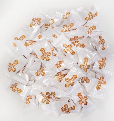 Christening OR First Communion Holy Gold Cross Themed Peppermint Balls 100 Count Wrapped - Mint Candy