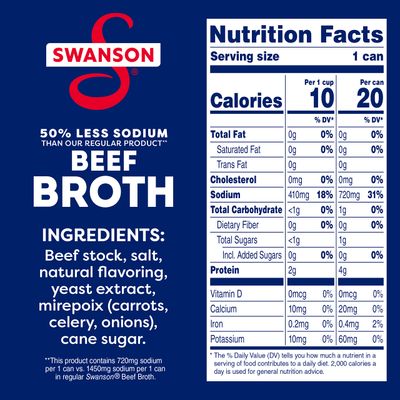 Swanson 100% Natural, 50% Less Sodium Beef Broth, 14.5 oz Can