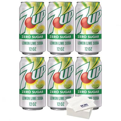 7UP Zero Sugar Lemon Lime Soda, 12oz Cans, Pack of 6 with Bay Area Marketplace Napkins