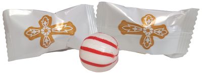 Christening OR First Communion Holy Gold Cross Themed Peppermint Balls 100 Count Wrapped - Mint Candy