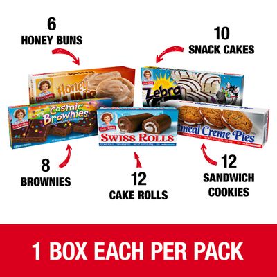 Little Debbie Variety Pack, Zebra Cakes, Cosmic Brownies, Honey Buns, Oatmeal Creme Pies, and Swiss Rolls (1 Box Each), 48 Piece Assortment
