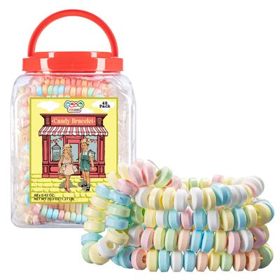 48 Candy Bracelets Individually Wrapped Stretchable Vintage Candy Jewelry for Kids The Perfect Pastel Addition to your Candy Buffet PrincessThemed Party or Goody Bags by 4YoreElves Pack of 48 x 042oz