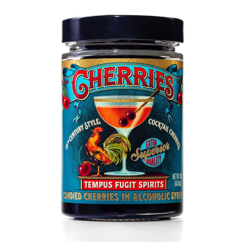 Tempus Fugit Spirits Black Amarena Cocktail Cherries | Italian Brandy Cherries | Cocktail Garnish for Old Fashioned, Manhattan Cocktails | Gourmet Historic Recipe | 8oz, 225g Jar