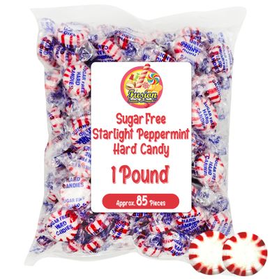 Sugar Free Peppermint Starlight Candy - 1 Pound Bulk Bag - Individually Wrapped Sugar Free Starlight Mints - Christmas &amp; Holiday Peppermint Mints- Keto and Diabetic Friendly Sugarless Hard Candy