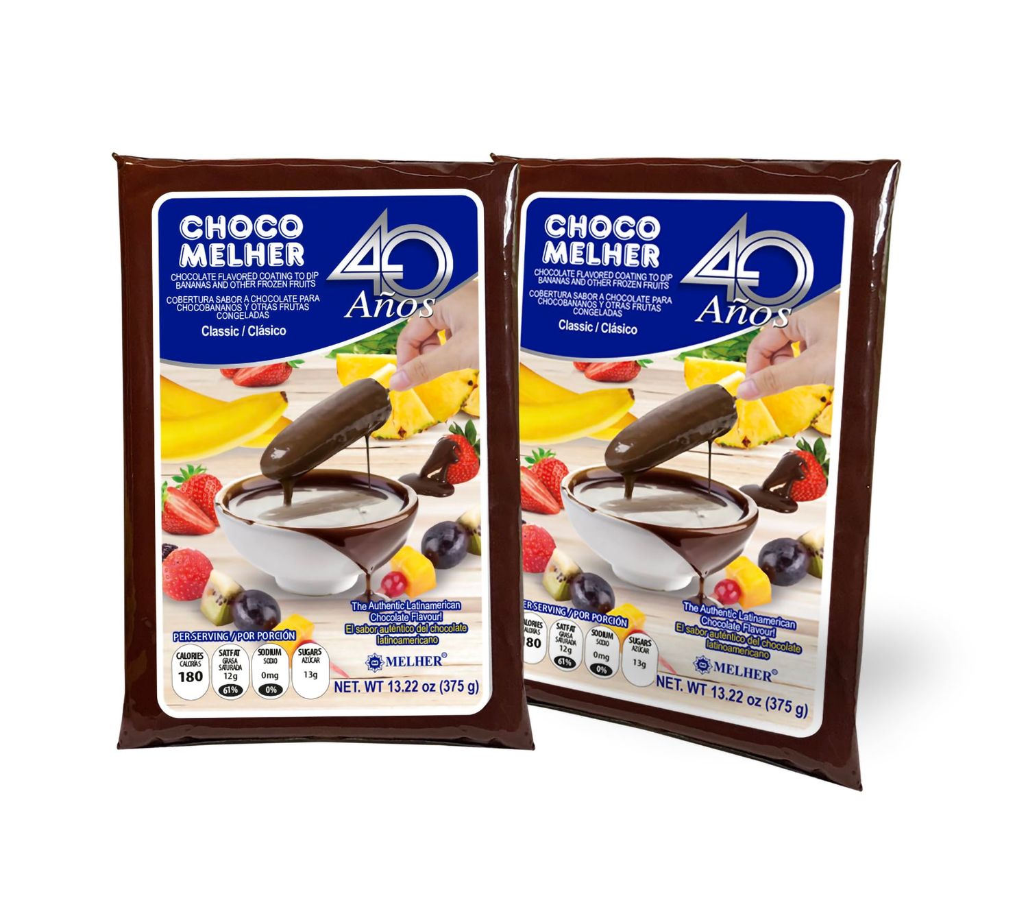 CHOCOMELHER Clasico  2 Pack Milk Chocolate Flavored Coating for Chocobananos  Cobertura de Chocolate  Best to Cover Frozen Bananas  Strawberries  Traditional Snack from El Salvador  2 of 1322 oz Bags
