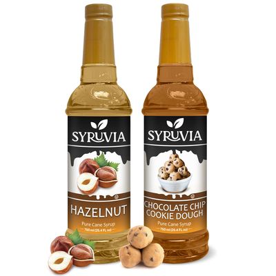 Syruvia Coffee Syrup Variety Pack - Hazelnut &amp; Chocolate Chip Cookie Dough- Gluten-Free, Kosher, 25.4 fl oz Bottles - Enhance Your Coffee Experience with Premium Flavoring Syrups