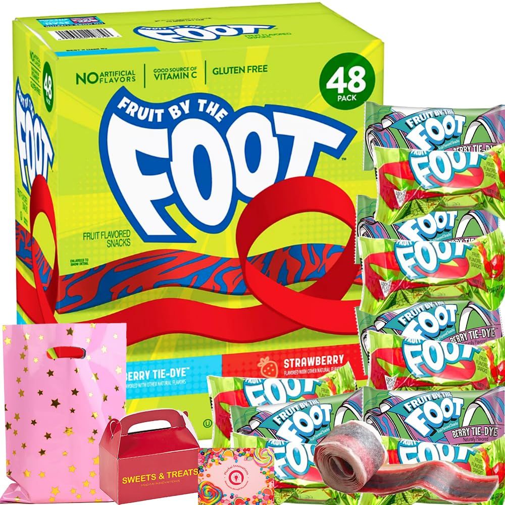 Fruit Snack | Fruit by the Foot Variety - Strawberry &amp; Berry Tie Dye - Sweet Chewy | Natural Flavor Gluten Free | After School Lunch Picnic Birthday Party Dessert | Card Bag &amp; Box Included - 48 Pack