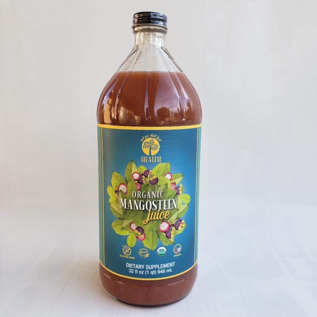 Organic Only MANGOSTEEN 100% Pure Juice 32oz (1qt) Xanthone, Pericarp, Vitamin &amp; Antioxidant Rich Liquid Fruit Puree 30g of Whole Superfruit Per Serving Gluten-Free, Vegan, Non GMO in GLASS Bottle