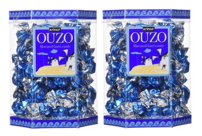 Krinos Ouzo Candy - Greek Favorite - Licorice Flavored Treat - Delicious Hard Candy - All Natural Flavors - Contains No Alcohol and No Gluten - Perfect for Parties, Party Favors, or Gifts (2pk)