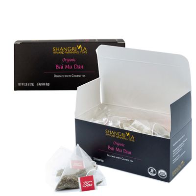 Shangri La Wellness Tea, Organic Bai Mu Dan, 2 Pack of 15 Sachet Tea Bags each, Premium White Tea Leaves for Calming and Savoring