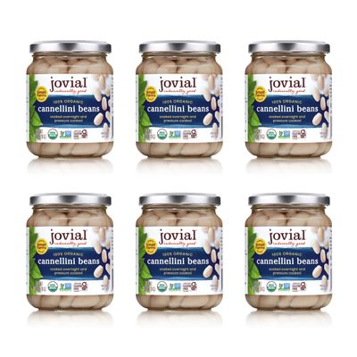 Jovial 100% Organic Cannellini - Cannellini, Organic Cannellini, No Saturated Fat, Gluten Free, Recyclable Glass, Great Source of Fiber, No Additives or Preservatives, Product of Italy - 13 Oz, 6 Pack