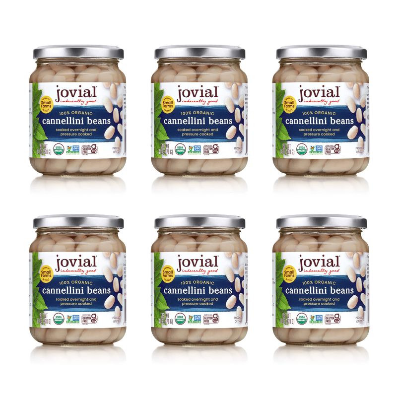 Jovial 100% Organic Cannellini - Cannellini, Organic Cannellini, No Saturated Fat, Gluten Free, Recyclable Glass, Great Source of Fiber, No Additives or Preservatives, Product of Italy - 13 Oz, 6 Pack