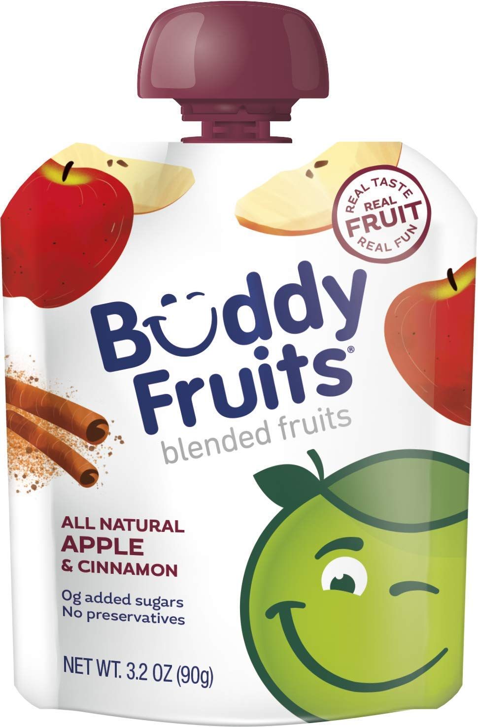 Buddy Fruits Snacks To Go Cinnamon Unsweetened Applesauce 3.2oz Pouch (18pk) Gluten-Nut-Dairy-Preservatives-BPA Free, Non GMO, Kosher