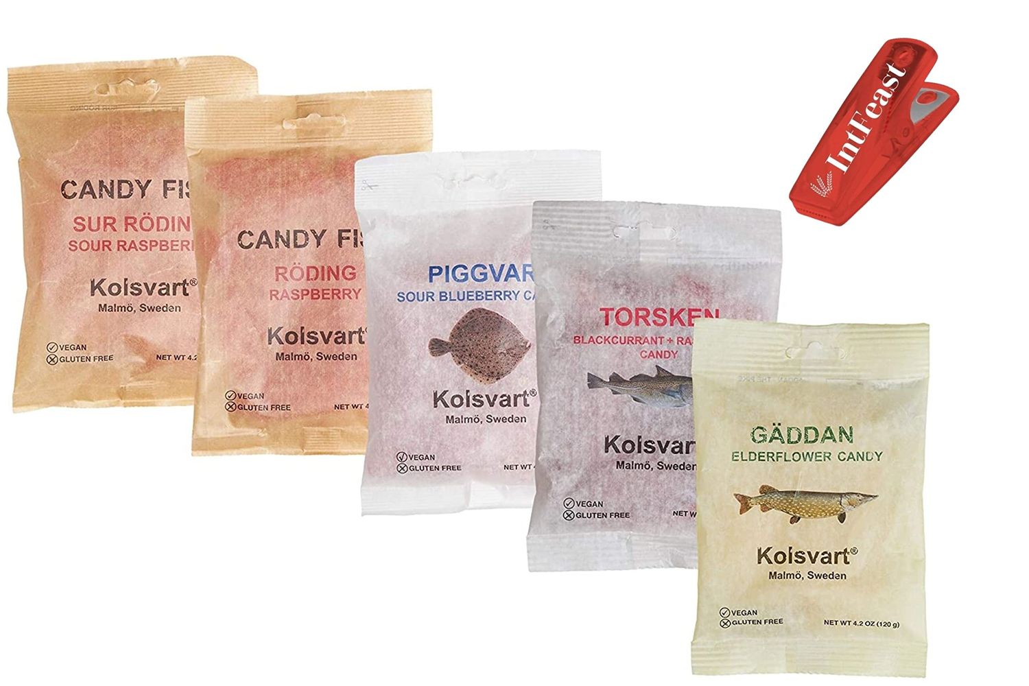 Kolsvart Swedish Candy Variety Pack, 4.2 Ounces - Raspberry, Blackcurrant &amp; Raspberry, Sour Blueberry, Sour Raspberry, Elderflower (Pack of 5)
