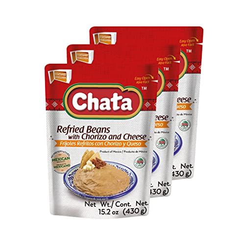 CHATA Refried Beans Chorizo &amp; Cheese, Delicious, Ready-to-Eat, Authentic Mexican Flavor, 15.2 Oz (Pack of 3)