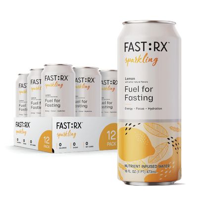 FASTRX Lemon Sparkling Drink - Zero Sugar Hydrating Fasting/Keto Drinks - Includes essential Electrolytes, Vitamins, De-Sugared Lemon Juice and more - 16 Fl Oz (Pack of 12)