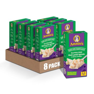 Annie&#39;s Red Lentil Spirals &amp; White Cheddar, Gluten Free, 5.5 oz. Box (Pack of 8)