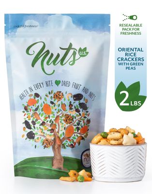 NUTS U.S. - Oriental Rice Crackers With Green Peas | Non-GMO and Cholesterol Free | Vegan | Soy and Chili Flavor | Crunchy Baked Snacks | Packed in Resealable Bag!!! (2 LBS)