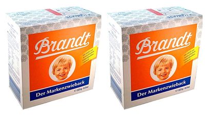 Brandt Zwieback Rusk | Sweetened Crispy Bread | Perfect for Teething Children | Enjoy with Sweet or Savory Toppings | 8 oz each [Pack of 2]