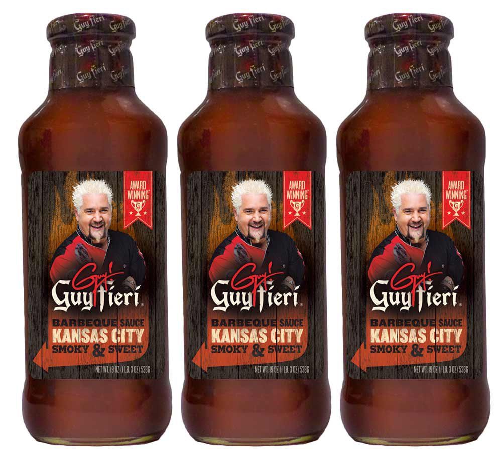 Guy Fieri Kansas City Style BBQ Sauce - Guy Fieri BBQ Sauce, Kansas City BBQ Sauce, Gluten Free Barbecue Sauces, Kansas BBQ Sauce, Smoky BBQ Sauces, No High Fructose - 19 Oz (3-Pack)