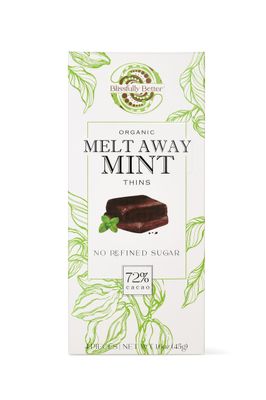 Blissfully Better Chocolate - USDA Organic Vegan Dark Chocolate Mint Thins - Low Sugar | Handcrafted | Gourmet | Gift | Snack | Non-GMO | Fair Trade | Paleo Friendly (4,1.6 oz packs)