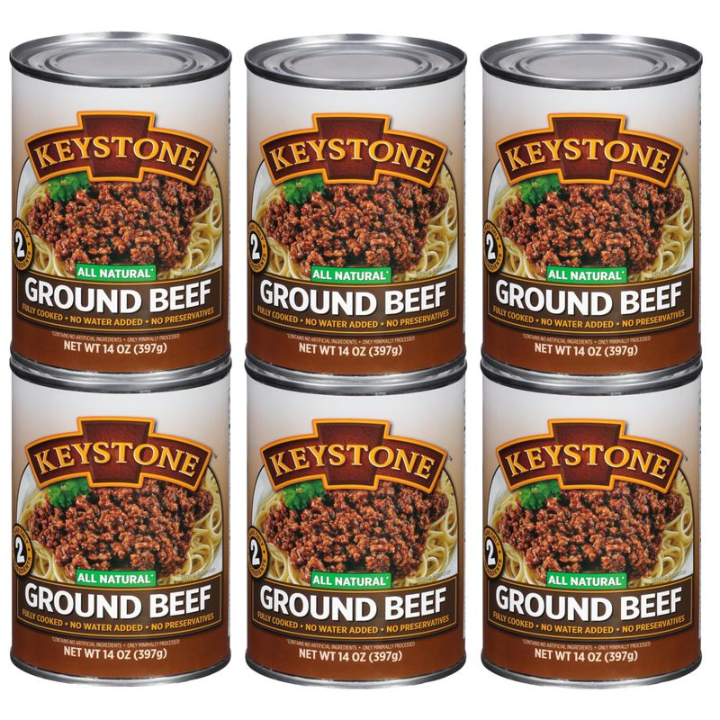 Keystone All Natural Ground Beef 14 Oz Emergency Survival Food Canned Meat | Fully Cooked Ready to Eat | Gluten Free 5 Years Shelf Life Pack of 6
