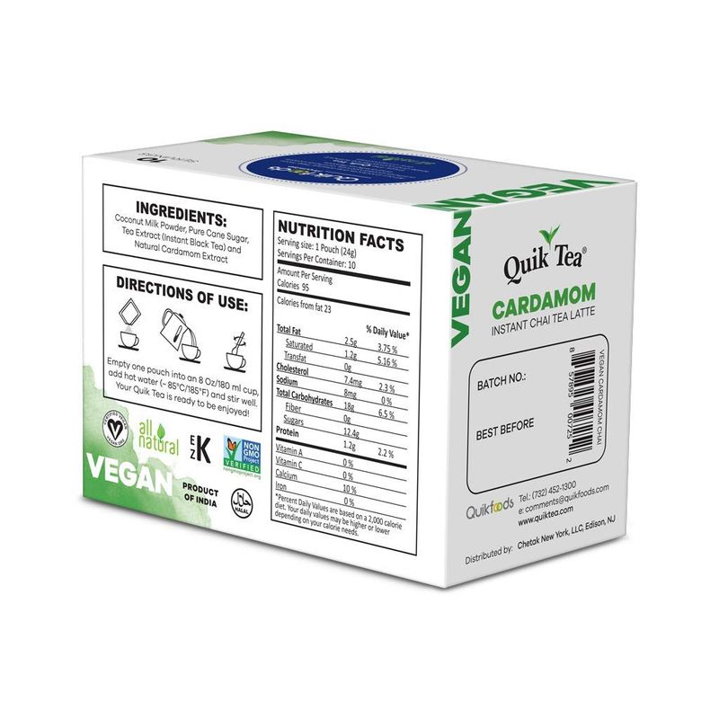 QuikTea Vegan Cardamom Chai Tea Latte - 10 Count (Pack of 4)