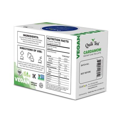 QuikTea Vegan Cardamom Chai Tea Latte - 10 Count (Pack of 4)