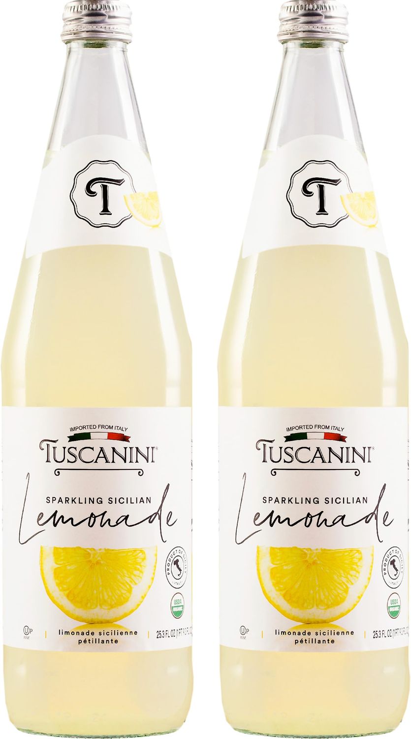 Tuscanini Premium Organic Sparkling Lemonade, 25.3oz (2 Pack) | Real Italian Lemon Soda - No Food Coloring or Artificial Flavors | Sparkling Party Drink | Product of Italy | Kosher