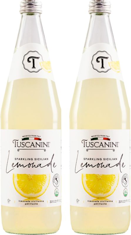 Tuscanini Premium Organic Sparkling Lemonade, 25.3oz (2 Pack) | Real Italian Lemon Soda - No Food Coloring or Artificial Flavors | Sparkling Party Drink | Product of Italy | Kosher