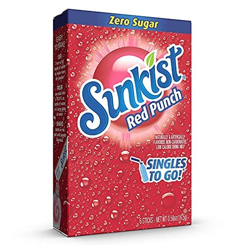 Sunkist Singles To Go Drink Mix Red Punch, 6 Boxes with 6 Packets Each -36 Total Servings