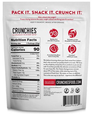 Crunchies Freeze-Dried Fruits, 100% All Natural Crispy Fruit, Non GMO and Kosher, Resealable Freeze Dried Fruit Snack Packs, Pack of 6 (Strawberries)