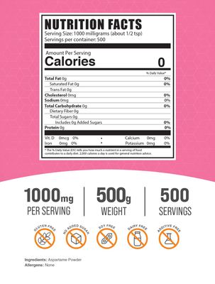 BulkSupplements.com Aspartame Powder - Aspartame Sweetener, Sugar Substitute for Baking, Sugar Alternative - Pure & Gluten Free, 1g per Serving, 500g (1.1 lbs) (Pack of 1)
