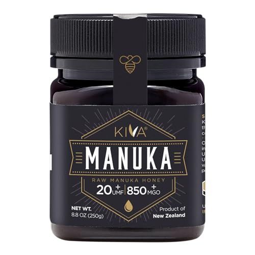 Kiva Raw Manuka Honey Certified UMF 20+, MGO 850+ 100% Pure New Zealand Honey - Non-GMO, Traceable, Non-Glyphosate (8.8 oz)