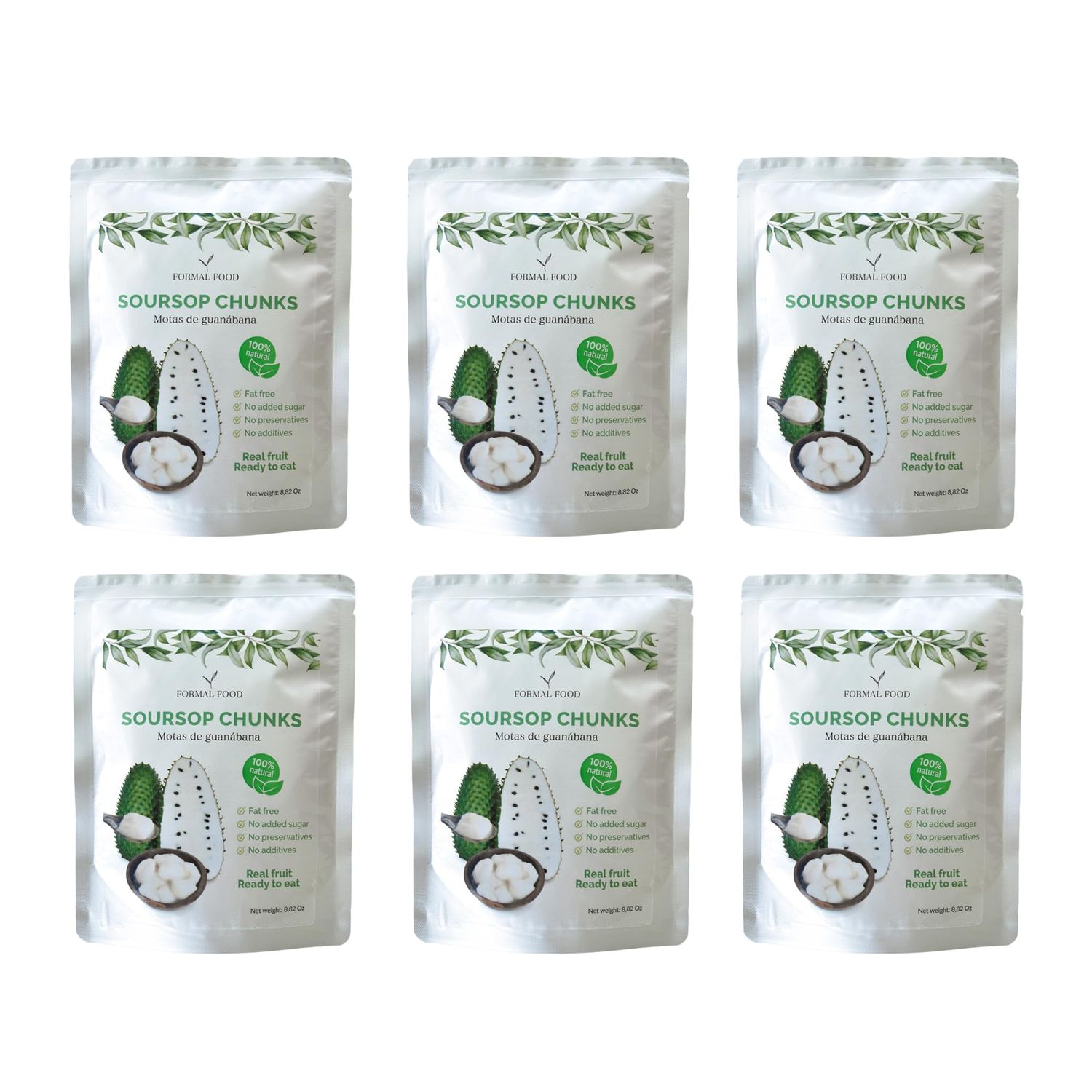 Soursop (Guanabana) Fruit 100% Natural And Real - No Added Sugar, No Preservatives - 8,82 Oz (Soursop Pack of 6)