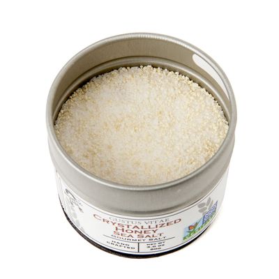 Crystallized Honey Sea Salt | Non GMO Verified | Magnetic Tin | 3.0oz | Finishing Salt | Crafted in Small Batches by Gustus Vitae | #15