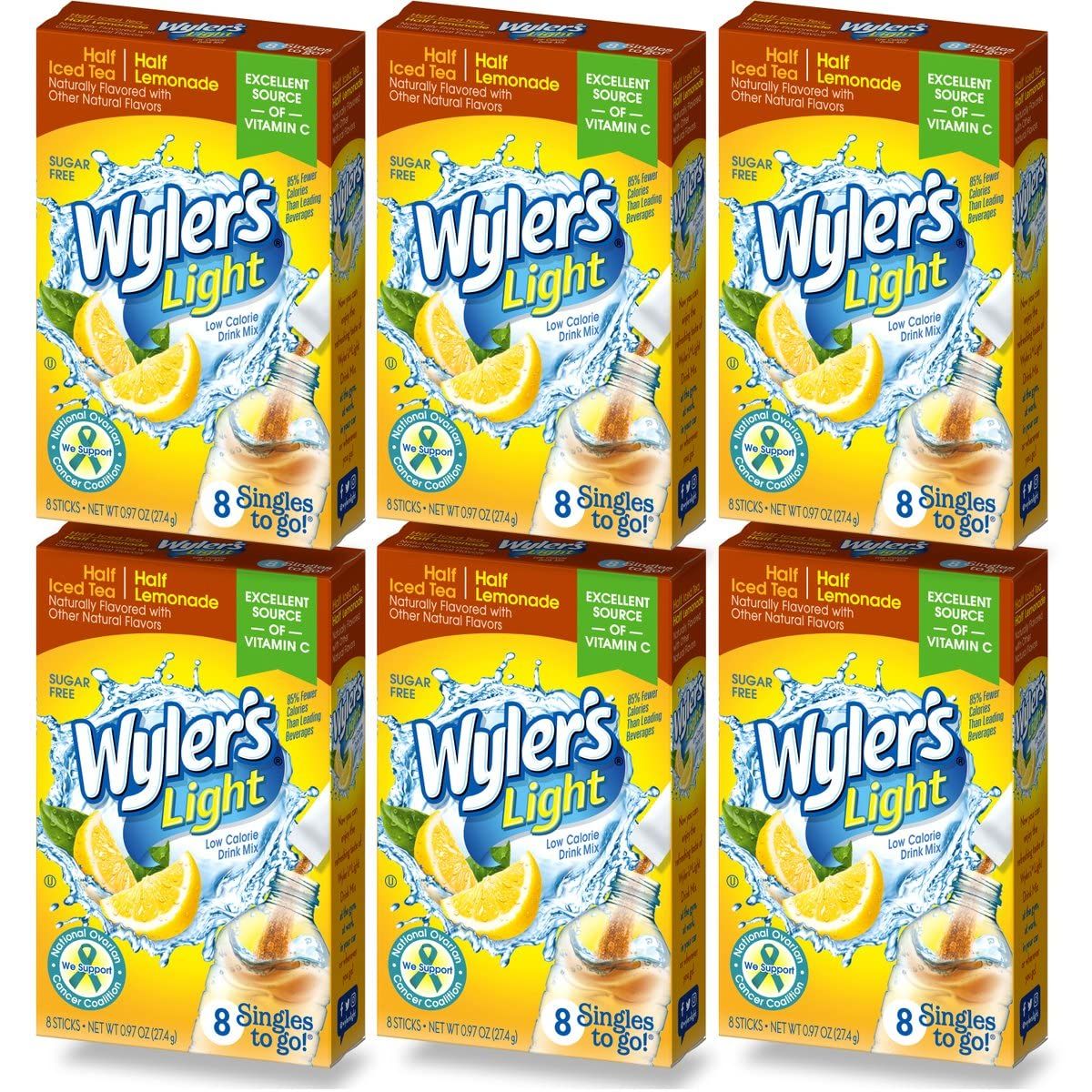 Wyler&#39;s Light Singles To Go - Half Tea/Half Lemonade Water Drink Mix - 8 Sticks Per Box, 6 Boxes (48 Sticks Total)