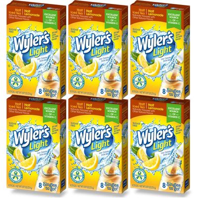 Wyler&#39;s Light Singles To Go - Half Tea/Half Lemonade Water Drink Mix - 8 Sticks Per Box, 6 Boxes (48 Sticks Total)