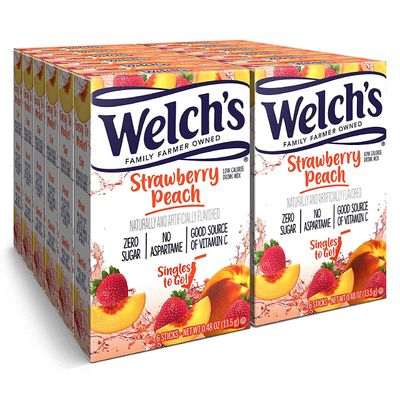 Welch&#39;s Singles To Go Water Drink Mix - Powder Stick Packets, Strawberry Peach, 6 Packets per Box, 12 Boxes for 72 Total Packets