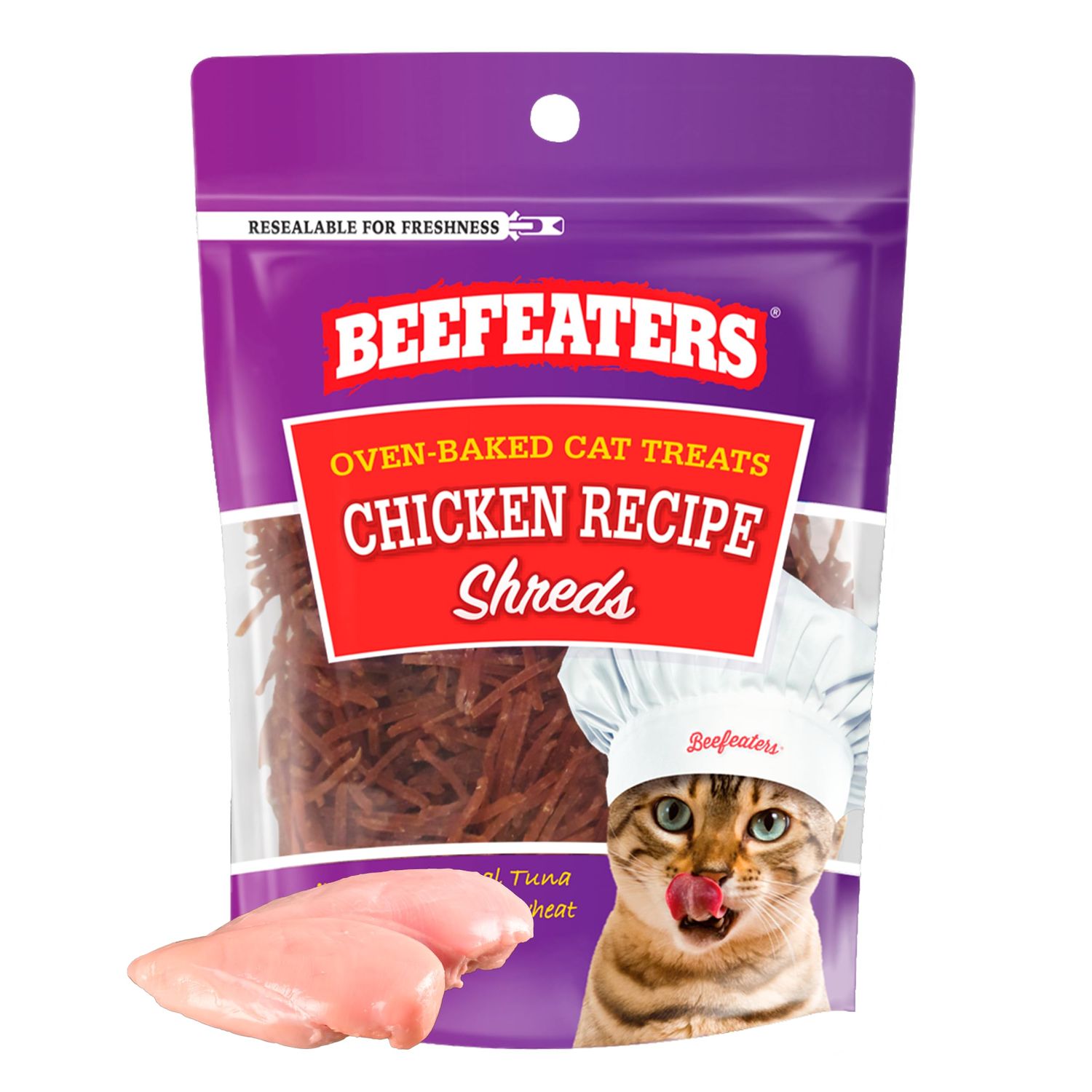Beefeaters Cat Treat - Chicken Fillet Recipe Shreds 1.41oz, Case of 12 | Real Cat Food, No Sugar/Soy/Corn/Wheat | High Protein &amp; Taurine | Training Treats - No Artificial Additives