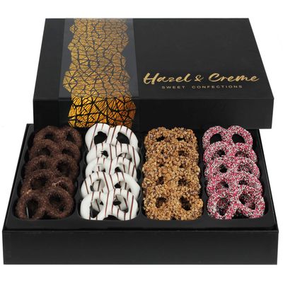 Christmas Gourmet Pretzel Gift Basket - Holiday Chocolate Covered Pretzels Gift Box - Anniversary, Corporate, Birthday, Holiday, Sympathy, Appreciation