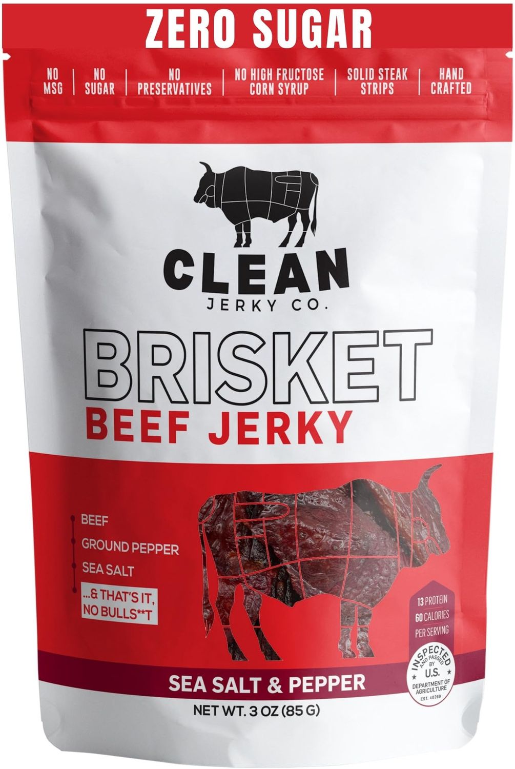 Clean Jerky Co. Old Fashioned Dry Zero Sugar Beef Jerky | Salt &amp; Pepper- Flavorful Protein Snack | Made with 100% Beef | No MSG, No Sugar, No Nitrates, No High Fructose Corn Syrup, No Junk