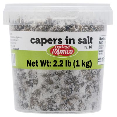 Capers in Salt, Size #10, Net wt. 35.3oz (1000g), Italian Salted Capers, Caperi, NON-GMO, Fratelli D&#39;Amico, Product of Italy.