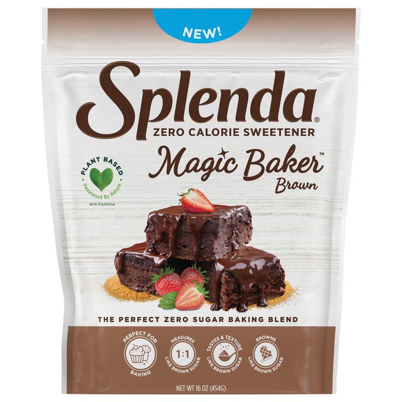SPLENDA Magic Baker Brown Zero Calorie Plant Based Granulated Baking Blend with Stevia, Erythritol and Allulose - Zero Sugar, Keto Friendly, 1lb (16 oz) Pouch (Pack of 1)